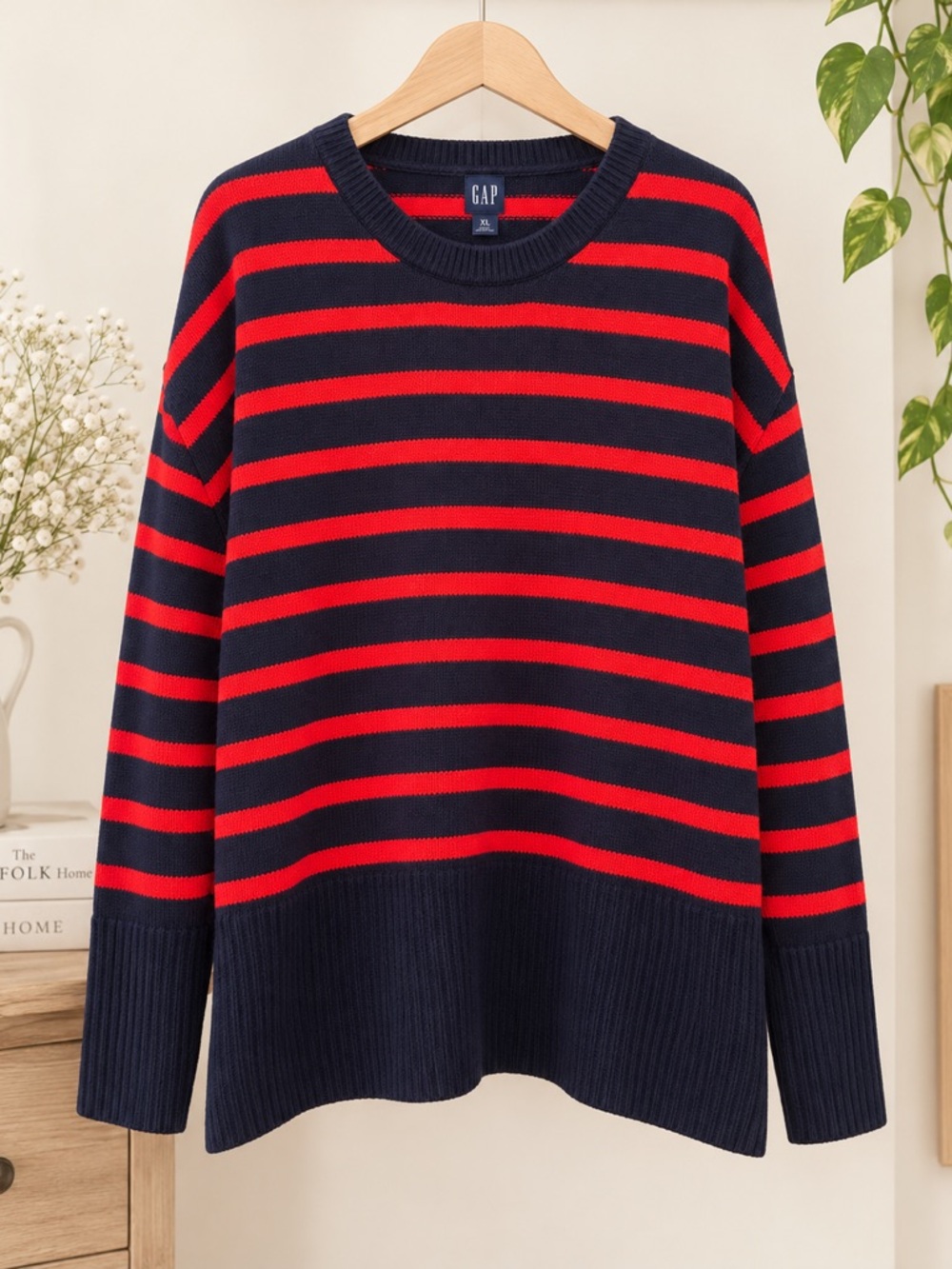 GAP Women’s Navy Red Striped 100% Cotton Sweater Size XL
